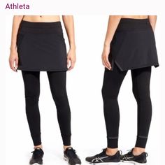 Get A Leg Up On Winter Training With These Skirted Leggings That Combine Lightweight Plush Tech Fabric With Activity-Friendly Warmth. Handy Side Pockets. Features: Stretch Lightweight Breathable Fabric, Quick Drying Evaporation Of Sweat. Wrinkle-Resistant Wear And Is Rated Upf 50+. Plush Tech Brushed Fabric Adds Bulk-Free Coziness. Breathable Coolmax Gusset. Adjustable, Never-Ending Drawstring. Brand: Athleta Size: Small P Style: Powder Peak 2-In-1 Skirted Tight Leggings Style# 349332-00 Color: Black Stretch Skort For Sports, Black Stretch Skort For Gym, Stretch Black Skort For The Gym, Sporty Stretch Black Skort, Black Athleisure Skort With Go-dry Technology, Black Athleisure Skort With Go-dry, Black Stretch Skort For Yoga, Fitted Black Sports Skort, Fitted Black Skort For Sports