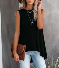 Loose Tank Tops, Tunic Tank Tops, Flowy Tank Tops, Summer Tank Tops, Round Neck Tops, Sleeveless Tshirt, Sleeveless Vest, Solid Tops, Sleeveless Tank Top