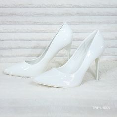 Bright White Patent Approx. 4" High Heel Pumps Pointy Toe With A Cushioned Foot-Bed Matching Colored Sole To Finish Brand New And Runs True To Size Foot Bed, Heel Pumps, High Heel Pumps, Bright White, Pumps Heels, High Heel, Shoes Women Heels, Shoes Heels, High Heels