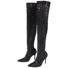 Manolo Blahnik Black Sequin Stretch Thigh High High-Heeled Boots NBW For Sale at 1stDibs Elegant Glitter Fitted Boots, Elegant Fitted Glitter Boots, Chic Sequined Evening Boots, Sequined High Heel Fitted Boots, Chic Fitted Sequin Boots, Fitted High Heel Sequin Boots, Luxury Knee-high Boots For Party, Glamorous Evening Boots With Sequins, Chic Sequined Boots For Fall