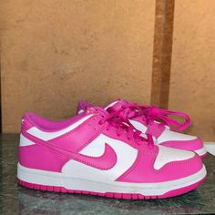 Nike Pink Low Top Dunks Size 5.5 In Great Condition Wore About 4 Times Don’t Have Original Boxing Pink Basketball Shoes With Round Toe, Sporty Pink Slip-on Skate Shoes, Pink Nike Skate Shoes With Cushioned Footbed, Pink Synthetic Skate Shoes With Boost Midsole, Pink Skate Shoes With Cushioned Footbed, Hot Pink Dunks, Pink And White Dunks, Low Top Dunks, Pink Dunks