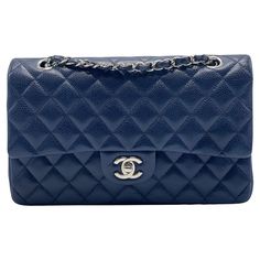 Chanel Medium Flap, Navy Chanel, Classic Flap Bag, Chanel Caviar, Chain Links, Diamond Quilt, Classic Flap, Flap Bag, Fashion Handbags