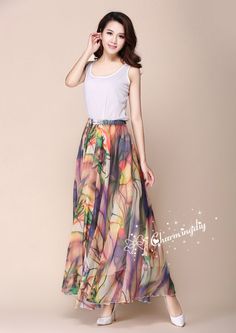 Flower D Chiffon Skirt Long Maxi Sundress Beachdress Holiday Dress Women Summer Pleat Dress Beach Skirt Plus Size Dresses YM019 Detail Info: ❤ Color: as picture, flower D. More color choice link: https://www.etsy.com/listing/213656440/chiffon-dress-color-card?ref=shop_home_feat_1 you just note the color you want with order, we will make according to your note. ❤ Material: Chiffon Waist 60-100cm, Please choose the length according to your height! Please note your waist size with your order, thank Holiday Dresses Women, Pleat Dress, Skirt Plus Size, Maxi Sundress, Beach Skirt, Dress Beach, Skirt Long, Holiday Dress, Beautiful Skirts