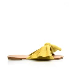 Bow Tie Suede Yellow Sandal Chic Adjustable Flip Flops For Summer, Chic Summer Beach Flip Flops, Chic Flip Flops For Spring Day Out, Chic Adjustable Flip Flops For Spring, Chic Adjustable Spring Flip Flops, Chic Flat Flip Flops For Summer, Chic Summer Flat Flip Flops, Yellow Summer Flip Flops For Spring, Yellow Summer Sandals For Day Out