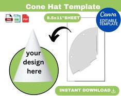 the cone hat template is shown with an arrow pointing to it