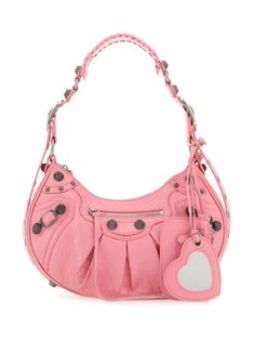 bubblegum pink lambskin stud detailing decorative buckle detailing eyelet detailing braid detailing top zip fastening adjustable top handle front zip-fastening pocket rear zip-fastening pocket main compartment mirror Pink Balenciaga Bag, Shoulder Bag Pink, Balenciaga Women, Balenciaga Bag, Pump Sandals, Nappa Leather, Lambskin Leather, Top Shoes, Pink Bag