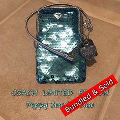 Authentic Coach Limited Edition Poppy Sequins Case 60681 * Brand New With Tags * Comes With Coach Care Card * Blue Sequins * Zip Closure * Outside Back Slip Pocket * Silvertone Hardware * Coach Hangtag * Coach Poppy Heart Hangtag Appox Measurements 5.5" Height 3.5" Length 1" Wide 5.5" Strap Drop Coach Poppy, Care Card, Coach Bags, Poppies, The Outsiders, Blue Green, Limited Edition, Bag Lady, Tags