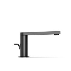 a black faucet on a white background with no one in the room around it