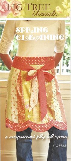 a woman wearing an apron made out of fabric with the words spring is beginning on it