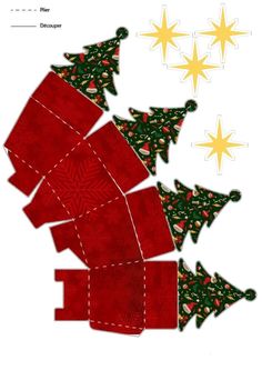 christmas tree cut outs are shown in red and green