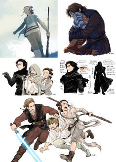 star wars fan art shows the characters in different poses, with one being hugged by another