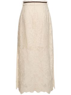 Find ZIMMERMANN Ottie Embroidered Linen Midi Skirt on Editorialist. Concealed zip closure. Includes belt. All over pattern placement may vary. Model is wearing a size1 Elegant Skirt With Floral Embroidery, Elegant Long Skirt With Floral Embroidery, Elegant Long Embroidered Skirt, Embroidered Wedding Skirt, Elegant Embroidered Summer Skirt, Elegant Summer Bottoms With Chikankari Embroidery, Elegant Embroidered Long Skirt, Elegant Embroidered Lace Bottoms, Long Lace Skirt With Floral Embroidery