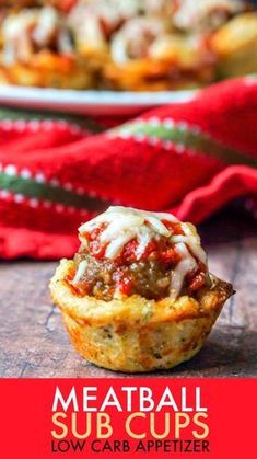 meatball sub cups with cheese and sauce on top