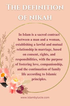 the definition of nikah in english and arabic with an image of flowers on it