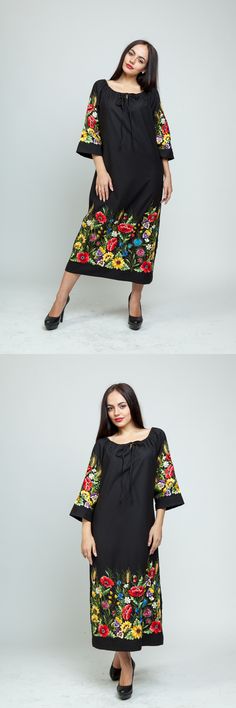 Black Folk Dress For Spring, Black Folk Style Summer Dress, Black Folk Style Cotton Dress, Black Cotton Folk Dress, Black Cotton Folk Embroidered Dress, Black Folk Dress With Floral Embroidery, Black Embroidered Midi Dress For Summer, Black Folk Embroidered Summer Dress, Dress Everyday