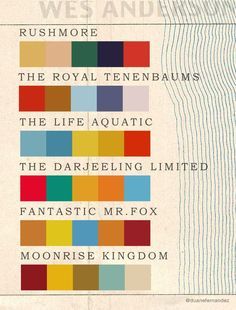 an advertisement for the royal tenebaums, with different colors and font on it