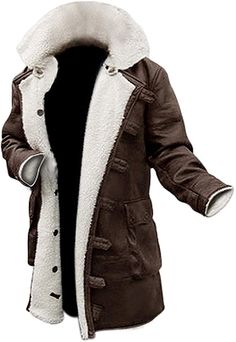 Men Sheerling Fur Long Coat Style Genuine Sheepskin Leather Jacket Dark Brown Mens Shearling Coat, White Fur Coat, Brown Leather Coat, Movie Fashion, Leather Trench Coat, Brown Coat