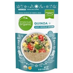 a bag of quinoa with tomatoes, black beans and avocado in it