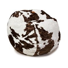 a brown and white cow print bean bag