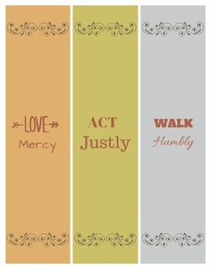 four different colored banners with the words act, walk, and love - mercy