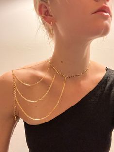 Shoulder Chain Choker - Etsy Chic Gold Body Chain For Evening, Elegant Chain Link Choker For Party, Gold Dainty Body Jewelry For Party, Gold Plated Clavicle Chain Necklace For Party, Minimalist Gold Body Chain, Trendy Gold Body Chain With Delicate Details, Elegant Gold Chain Link Body Chain, Gold Delicate Chain Body Jewelry For Party, Dainty Gold Body Chain For Party