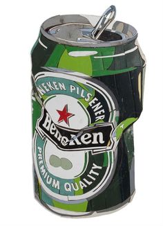 an open can of beer on a white background