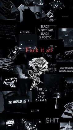 black and white collage with roses, letters, and other things in the background