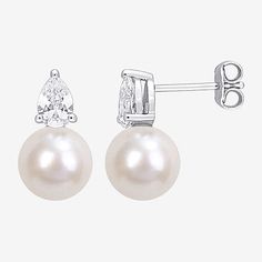 Pearl Type: Cultured Freshwater PearlsEarring Back: PostPearl Size: 8.5mmMetal Color: WhiteEarring Length: 15.2mmEarring Width: 8.7mmMetal: Sterling SilverCare: Wipe CleanStone Type: 2 Lab Created SapphireBirthstone: June BirthstoneEarrings Style: Stud EarringsEarrings Type: Post EarringsCountry of Origin: Imported White Pear-shaped Earrings With Prong Setting, Classic Pear-shaped Bridal Earrings For Anniversary, Classic Pear Shaped Bridal Earrings, Classic Pearl White Pear-shaped Earrings, Classic Pear-shaped Pearl Bridal Earrings, Classic Teardrop Pearl Earrings In White Gold, White Gold Pearl Drop Earrings In Pear Shape, White Gold Pearl Drop Pear-shaped Earrings, Classic Hypoallergenic Pear-shaped Pearl Earrings