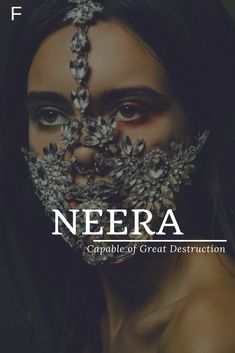 a woman with her face covered in jewels and the words neera on top of it