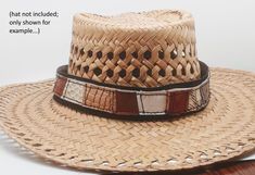 Leather Cowboy Fedora Hat Band with Reptile Patchwork Adjustable Handmade Leather Hat Bands, Brown Leather Hat Bands For Summer, Custom Adjustable Leather Hats, Artisan Leather Hat Bands For Rodeo, Adjustable Leather Country Hat Bands, Artisan Leather Fedora Hat Band, Adjustable Brown Leather Hat Bands, Custom Handmade Leather Hat Bands, Adjustable Leather Hats For Festivals