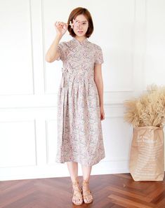 This is a Korean Modern Hanbok Wrap Style Dress for Women.This hanbok is modernly designed so you can wear it comfortably and beautifully.This modern hanbok is perfect dress for daily and special celebrations such as parties or various events.⭐You can create a variety of styles by layering skirts of different colors on this dress. Go look Modern Hanbok Skirts:https://www.etsy.com/shop/LunarJogak?ref=seller-platform-mcnav&section_id=33459396⭐Decorate more stylishly with accessories that go we Casual Dress With Floral Print And Stand Collar, Summer Beige Stand Collar Dress, Cotton Stand Collar Summer Dress, Cotton Summer Dress With Stand Collar, Stand Collar Dress For Spring Tea Ceremony, Spring Cotton Dress With Stand Collar, Summer Dresses For Tea Ceremony, Long Dress Korea, Layering Skirts