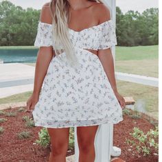 Bought On Ck Squared Boutique But Can’t Return Size L White Square-neck Floral Dress For Beach, Floral Print Square Neck Mini Dress, Blue Lace Midi Dress, Brooklyn Dress, Lace Bell Sleeve Dress, Shift Dress Pattern, Black Silk Dress, York Dress, Dress The Population