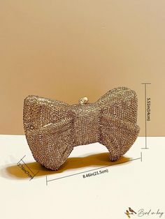 BirdinBag - Glamorous Rhinestone Bow Bag with Chain - Small Novelty for Party Exudes Style Bow Bag, Bag With Chain, Chain Pattern, Novelty Bags, Rhinestone Bow, Inch Bag, Gold Details, Evening Bags, Zinc Alloy