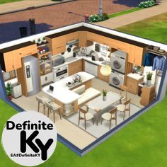 an open concept kitchen and dining room in the middle of a green yard with text overlay that reads, definitionate ky