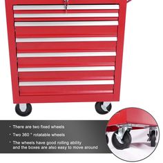 there are two fixed wheels on the red tool cabinet