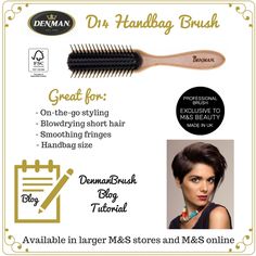 EXCLUSIVE TO M&S (UK RETAIL) The Denman D14 handbag Brush is an exclusive product to Marks and Spencer. This deluxe styling brush which is made from beech wood for a modern luxurious feel and has been FSC Approved. It is excellent for smoothing, shaping and polishing the hair. It is also the perfect size to keep in your handbag and style hair when traveling. Read more on our blog: http://bit.ly/2cpNASu Buy now at M&S online or in larger M&S stores: http://bit.ly/2calbtt Denman Brush, Fringe Handbags, Styling Brush, Style Hair, Beech Wood, Marks And Spencer, M S, Buy Now, Short Hair Styles