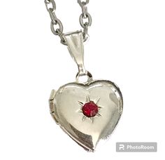 Vintage Silver Heart Locket Necklace Dainty Small Charm 18" Plated Red Stone Heart Locket Necklace Silver, Celtic Claddagh Ring, Silver Heart Locket, Locket Necklace Vintage, Dainty Style, Heart Locket Necklace, Locket Charms, Small Charms, Bling Rings