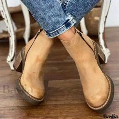 Baslia - Low-Heeled, Round-Toed Mules with Grippy Outsole Popular Boots, Zipper Heels, Brown Heels, Leather Boots Women, Round Toe Heels, Martin Boots, Flat Boots, Brown Beige, Leather Booties