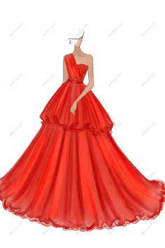 Popular Red Organza One-shoulder Prom Ball Gown Sketch Fashion Related Drawings, Ball Gown Illustration Fashion Sketches, Sketch Dress Fashion Design, Short Dresses Sketches Design, Designer Sketches Fashion, How To Be Fashion Designer, Fashion Illustration Sketches Dresses Design Inspirational, Outfit Ideas Sketches, Ball Gown Sketches