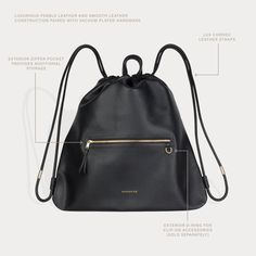 Elevate your daily routine with the Bandolier Drawstring Backpack - a perfect balance of luxury and practicality. The backpack is crafted from the finest, durable pebble leather and features an adjustable leather drawstring opening that cinches to close and open the bag. The classic and timeless silhouette of the backpack is designed to fit a 13-inch laptop, making it perfect for everyday use. Bag Luxury, Embossed Logo, Black Backpack, Daily Routine, Pebbled Leather, Smooth Leather, Drawstring Bag, Drawstring Backpack, Leather Backpack