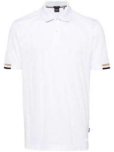 white cotton piqué weave embossed logo to the front polo collar front button placket short sleeves straight hem Embroidered Polo Shirts, Boss Logo, City Shorts, Polo Shirt White, Pique Polo Shirt, Custom Watch, Summer Beach Wear, Short Suit, Polo Collar