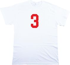 "Number 3, Retro Varsity T-Shirt.  Similar to the one worn by Jack White of The White Stripes. Printed to order in London, England on Gildan Soft Spun T-Shirts Size Chart (chest size) small (34-36\") medium (38-40\") large (42-44\") XL (46-48\") XXL (50-52\") Weight - 153g/m²(144g/m² White) Fabric - 100% Ring Spun Cotton" White Cotton T-shirt With Number Print, White Cotton Shirt With Number Print, Varsity Tees, Horse Sweatshirts, The White Stripes, Jack White, Number 3, White Fabric, Chest Size