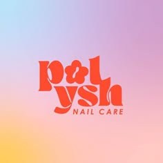 the logo for polish nail care is shown in red and pink colors on a pastel background