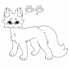 a drawing of a fox with paw prints on it's chest and tail, in black and white