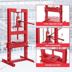 four different types of hydraulic jacking machines in a warehouse with instructions on how to use them