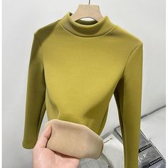 Category:T-shirt; Season:Fall,Winter; Fabric:Polyester; Sleeve Length:Long Sleeve; Look After Me:Machine wash; Gender:Women's; Style:Casual; Elasticity:Micro-elastic; Tops Type:Tunic; Occasion:Daily; Details:Fleece lined; Top Length:Regular Tops; Fit Type:Regular Fit; Pattern:Solid Color; Neckline:Turtleneck; Listing Date:09/30/2024 Tops Korean, T Shirt Long Sleeve, Snow Wear, Collars For Women, Winter Tops, Long Sleeve Turtleneck, Long Sleeve Tees Women, Turtle Neck Top, Shirt Long Sleeve