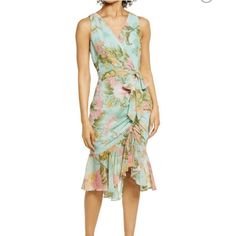 Eliza J. Flutter Floral Wrap Sleeveless Dress Nwot Belt Not Included An Impressionist Landscape Elegantly Informs This Party-Perfect Dress, Rimmed With Ruffles And Gracefully Draped In A Faux-Wrap Style. Lsize: 6 Hidden Back-Zip Closure Surplice V-Neck Sleeveless Removable Tie Belt Lined 100% Polyester Sleeveless Midi Dress With Ruffle Hem For Spring, Sleeveless Ruffle Midi Dress For Garden Party, Sleeveless Midi Dress With Ruffles For Garden Party, Ruched Sleeveless Dress For Brunch, Knee-length Sleeveless Dress With Ruffle Hem For Spring, Sleeveless Cocktail Dress For Spring, Summer Sleeveless Floral Print Cocktail Dress, Feminine Sleeveless Dress With Ruffle Hem, Spring Sleeveless Ruched Dress