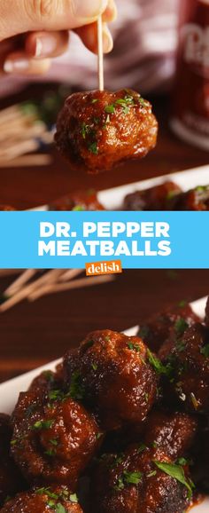 a person is dipping some meatballs on a skewer with toothpicks