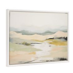 an abstract painting in white frame on the wall