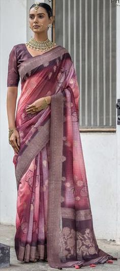 Pink and Majenta color Saree in Silk fabric with Printed, Weaving work Luxury Handloom Banarasi Silk Pre-draped Saree, Luxury Silk Thread Saree, Luxury Katan Silk Handloom Pre-draped Saree, Luxury Katan Silk Saree With Dupatta, Luxury Pink Katan Silk Pre-draped Saree, Luxury Bohemian Katan Silk Saree, Luxury Katan Silk Traditional Saree, Luxury Katan Silk Ceremonial Saree, Luxury Silk Fabric For Saree